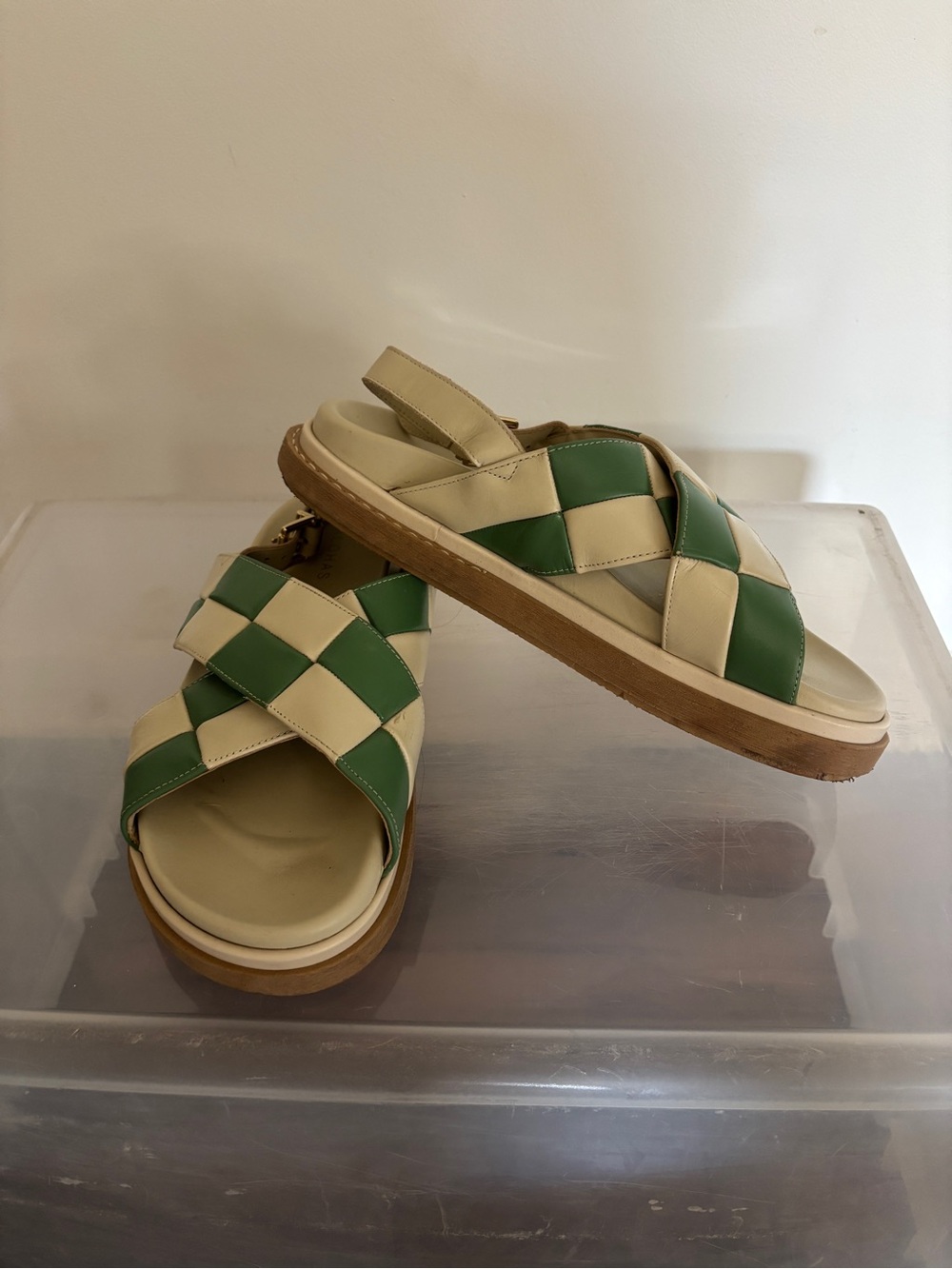 ALOHAS Green & Cream Woven Slingback Sandals - Picture 2 of 5